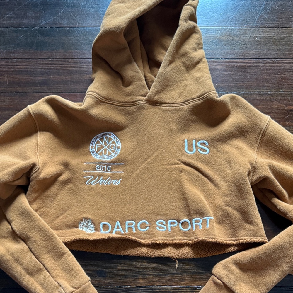 Darc Sport Cropped Hoodie in Camel Brown with White Embroidery